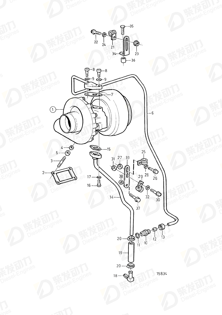 VOLVO Oil return pipe 849207 Drawing VOLVO Oil return pipe 849207 Drawing